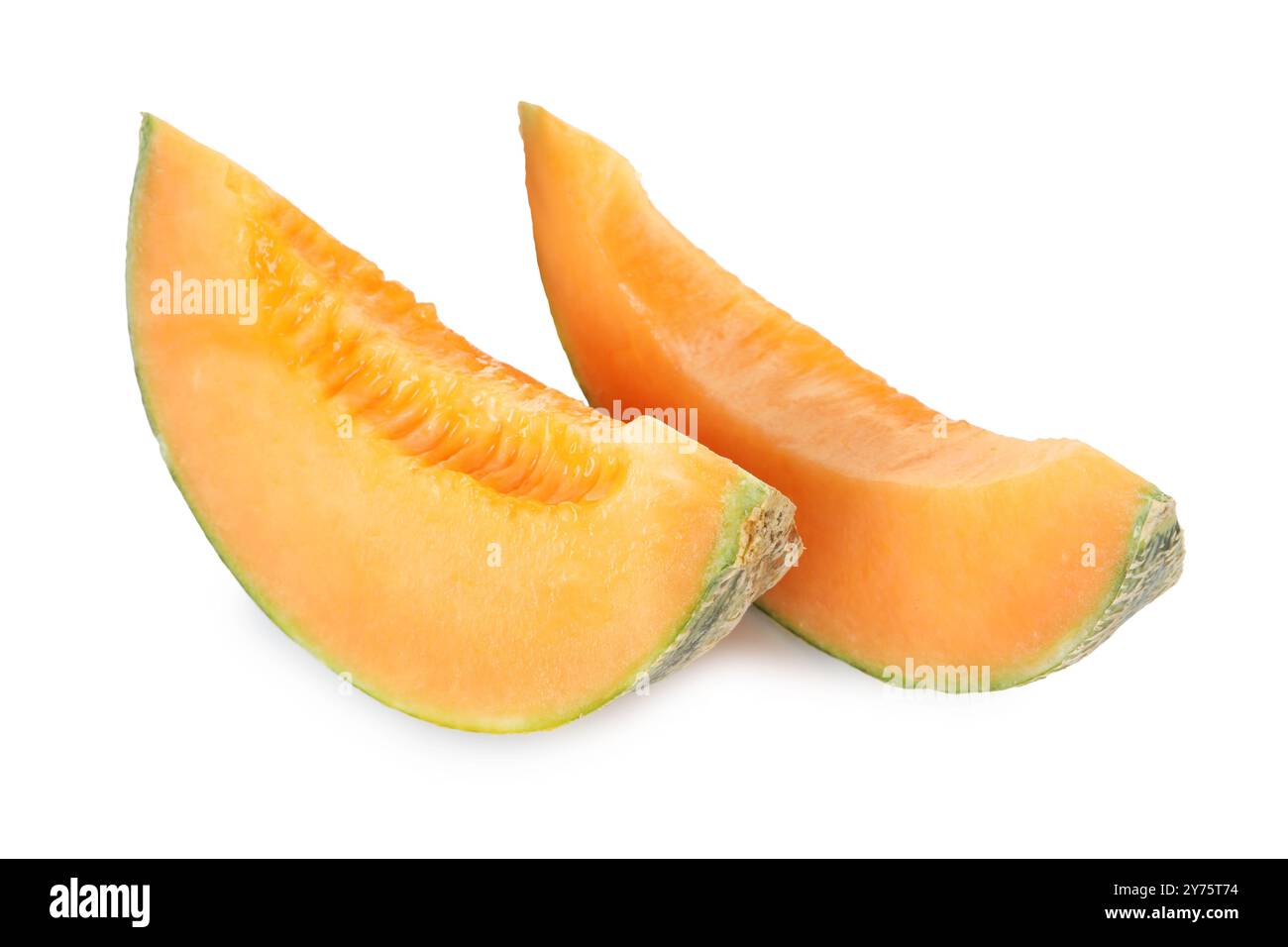 View of Pieces of Cantaloupe melon isolated on white Stock Photo - Alamy