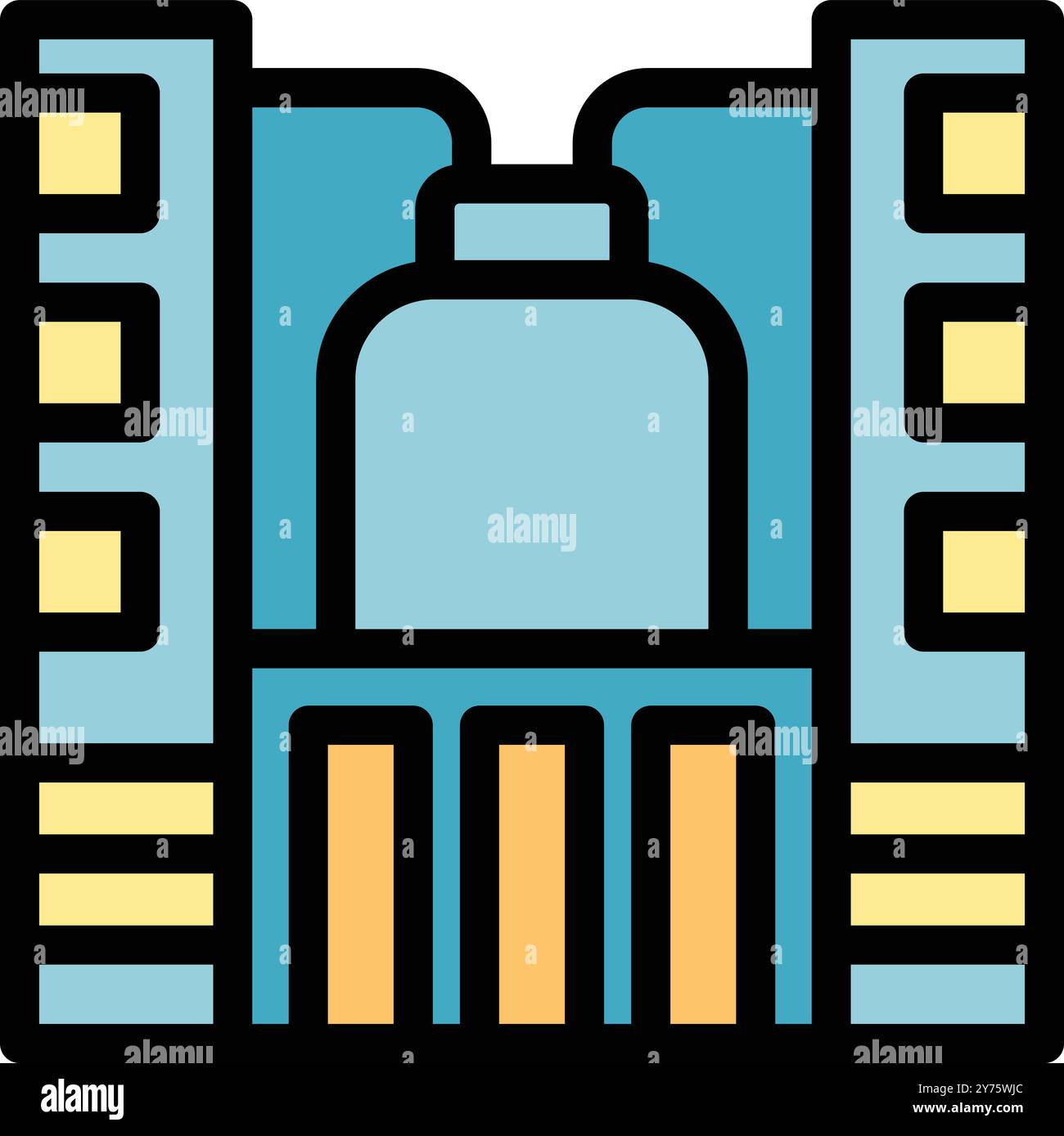 Simple outline filled icon of a hydroelectric power plant building ...