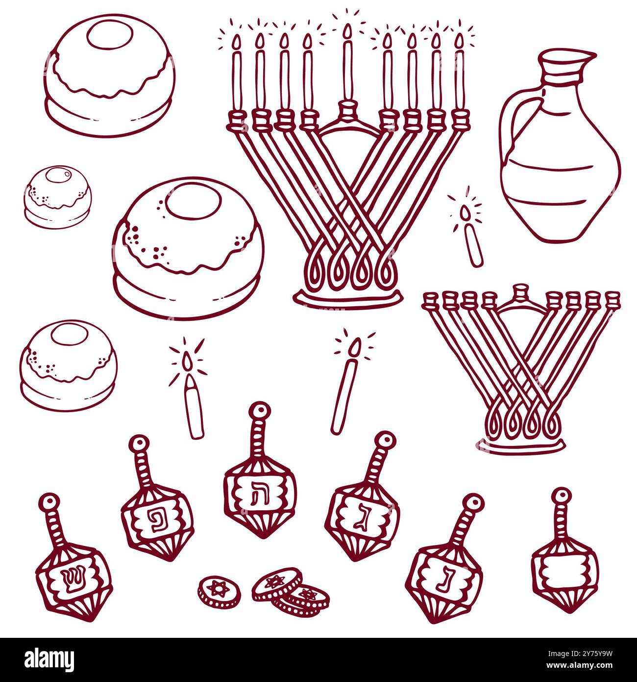Traditional Hanukkah Icons Set Doodle Style Stock Photo - Alamy