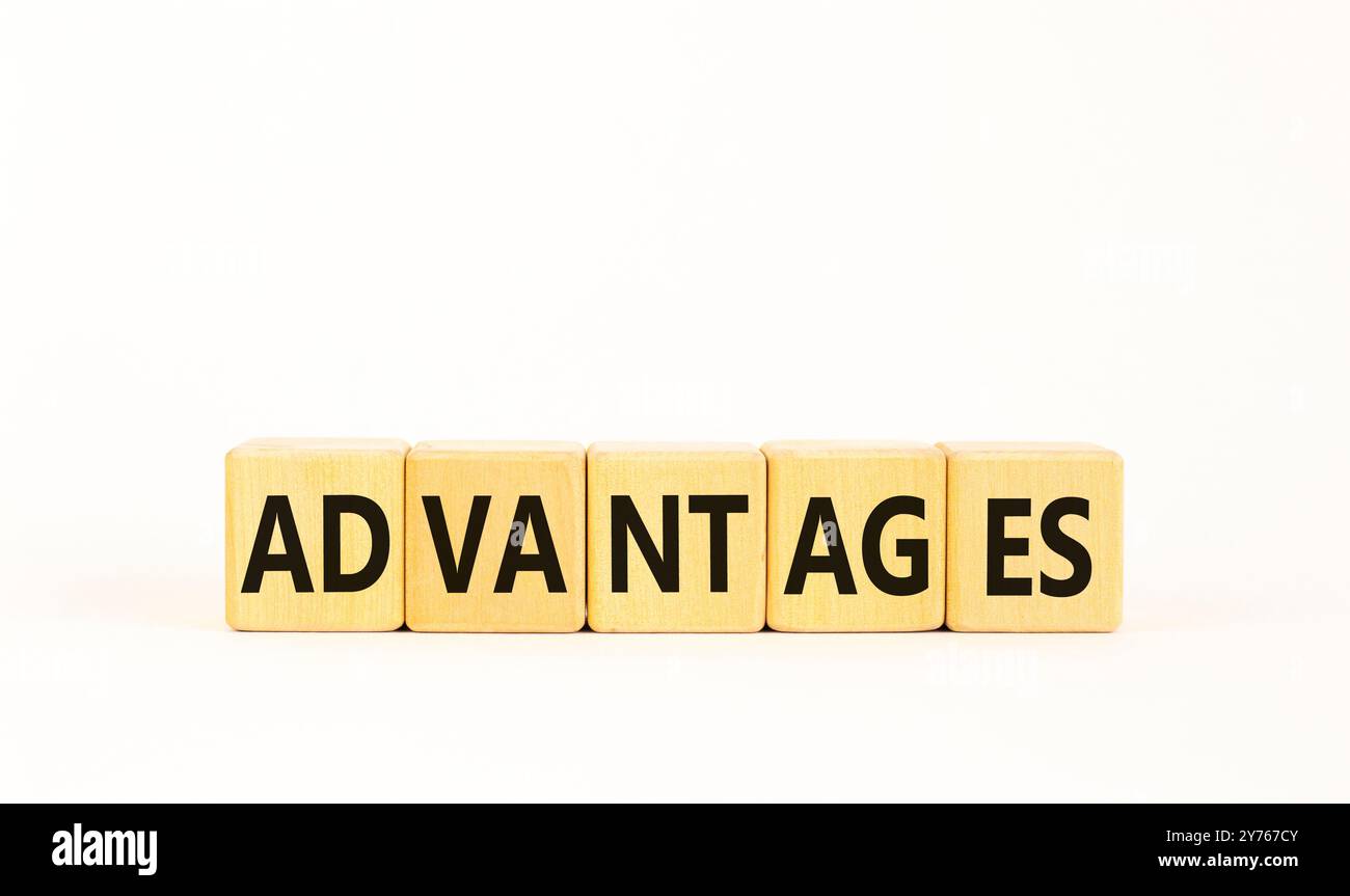 Advantages symbol. Concept word Advantages on beautiful wooden blocks ...