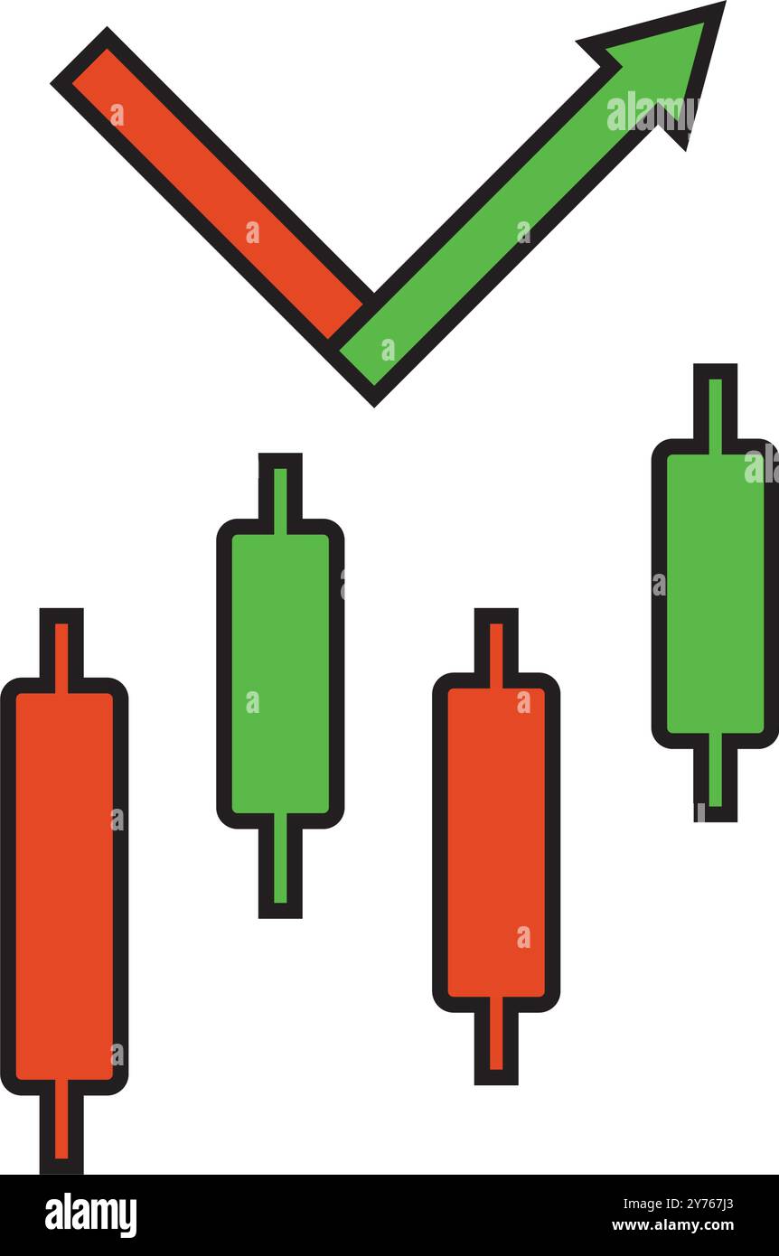 Rising arrow and candlestick icon. Vector. Stock Vector