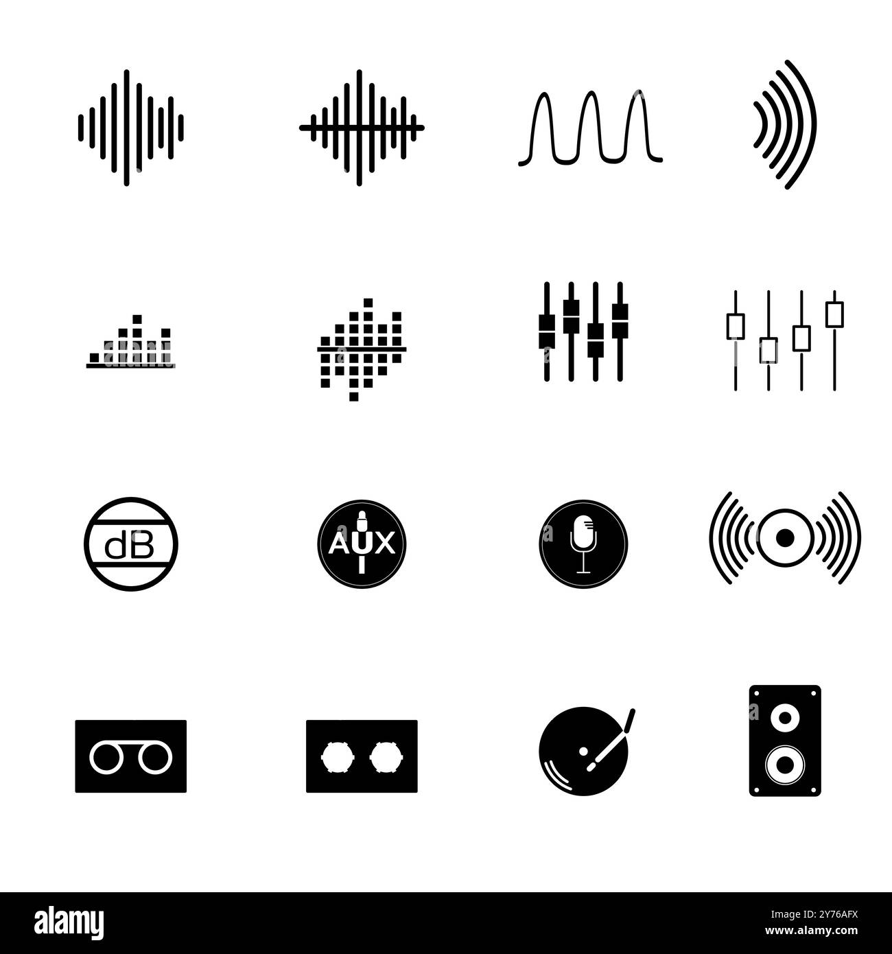Set music notes icons Black and White Stock Photos & Images - Alamy