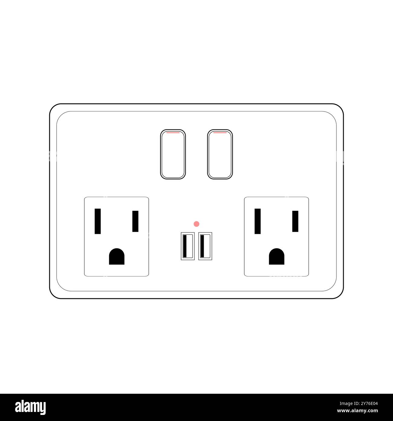 Double US smart plug with switch and usb port, vector concept icon in thin line style Stock Vector