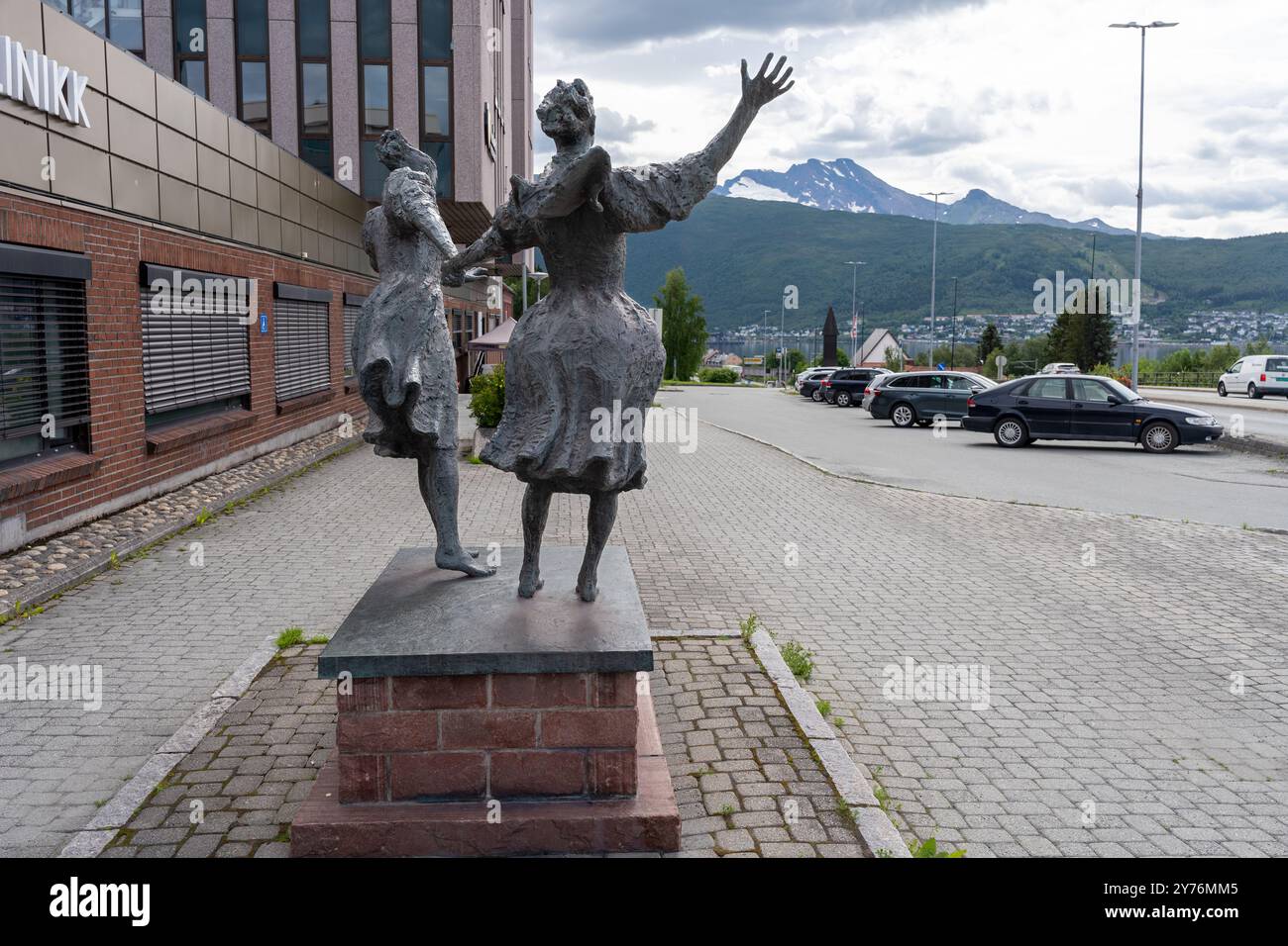 Narvik, Norway - 07.05.2024: Statue of two women holding each other by hands in Narvik, Norway Stock Photo