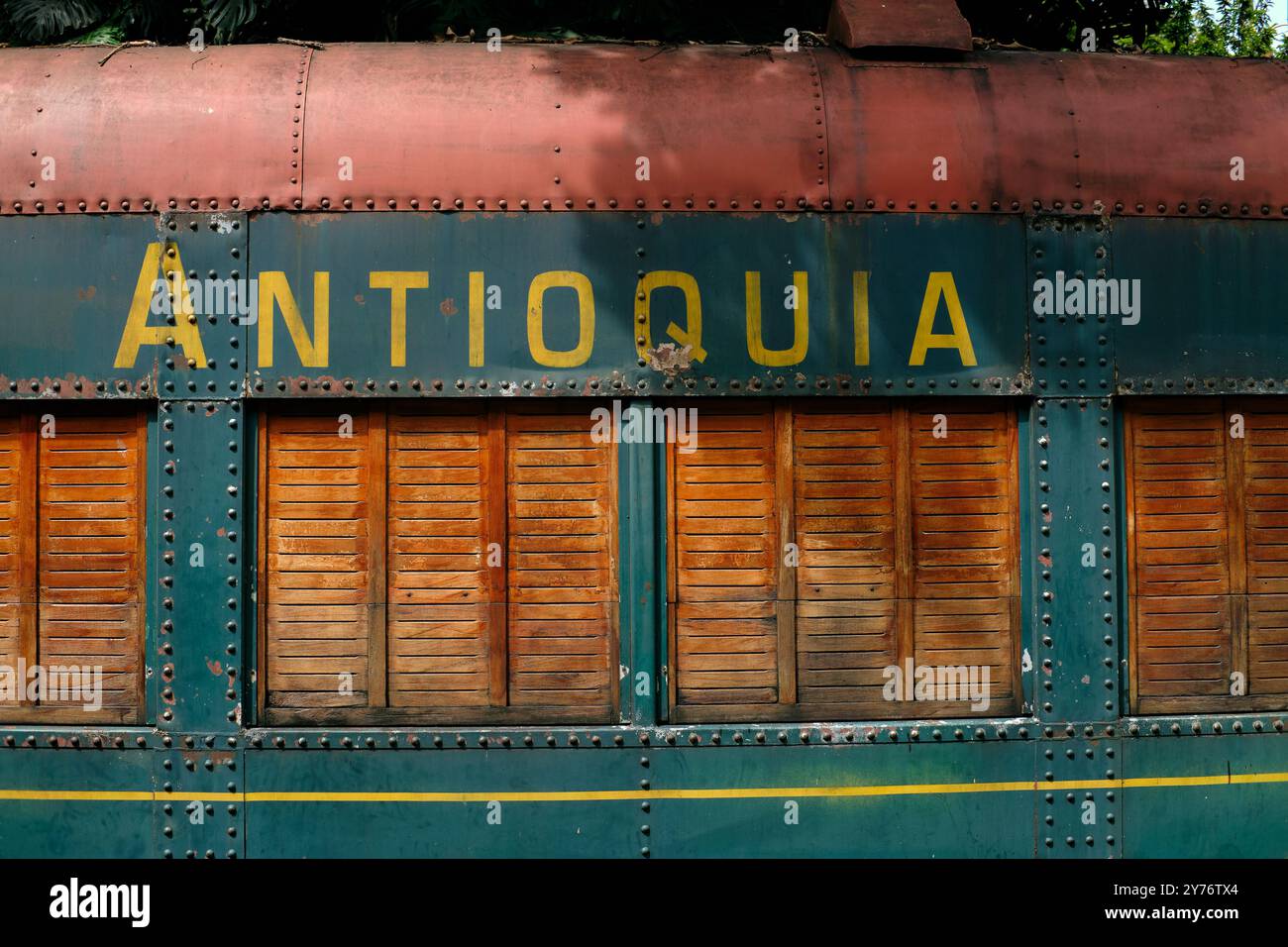 Old train carriage with Antioquia lettering, Colombia Stock Photo - Alamy