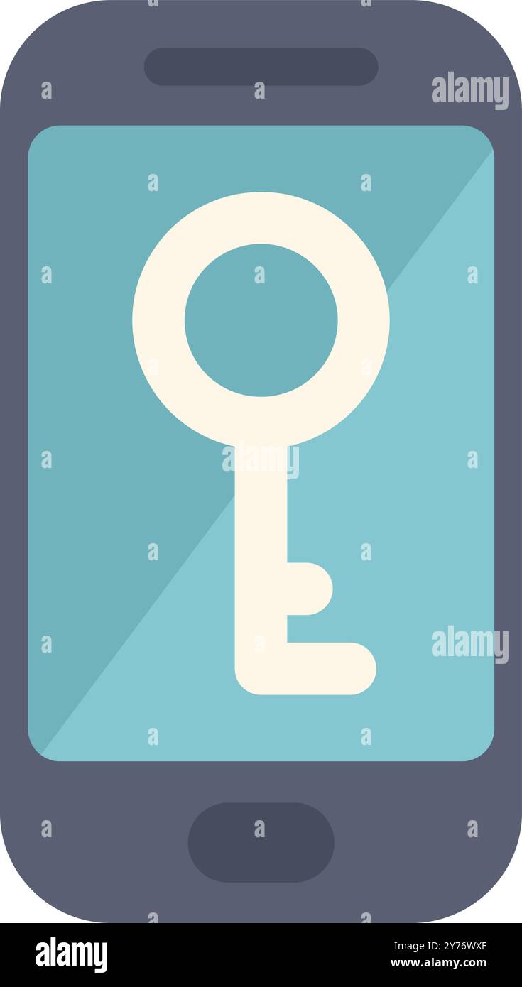 Smartphone is showing a key icon, representing mobile security and access Stock Vector