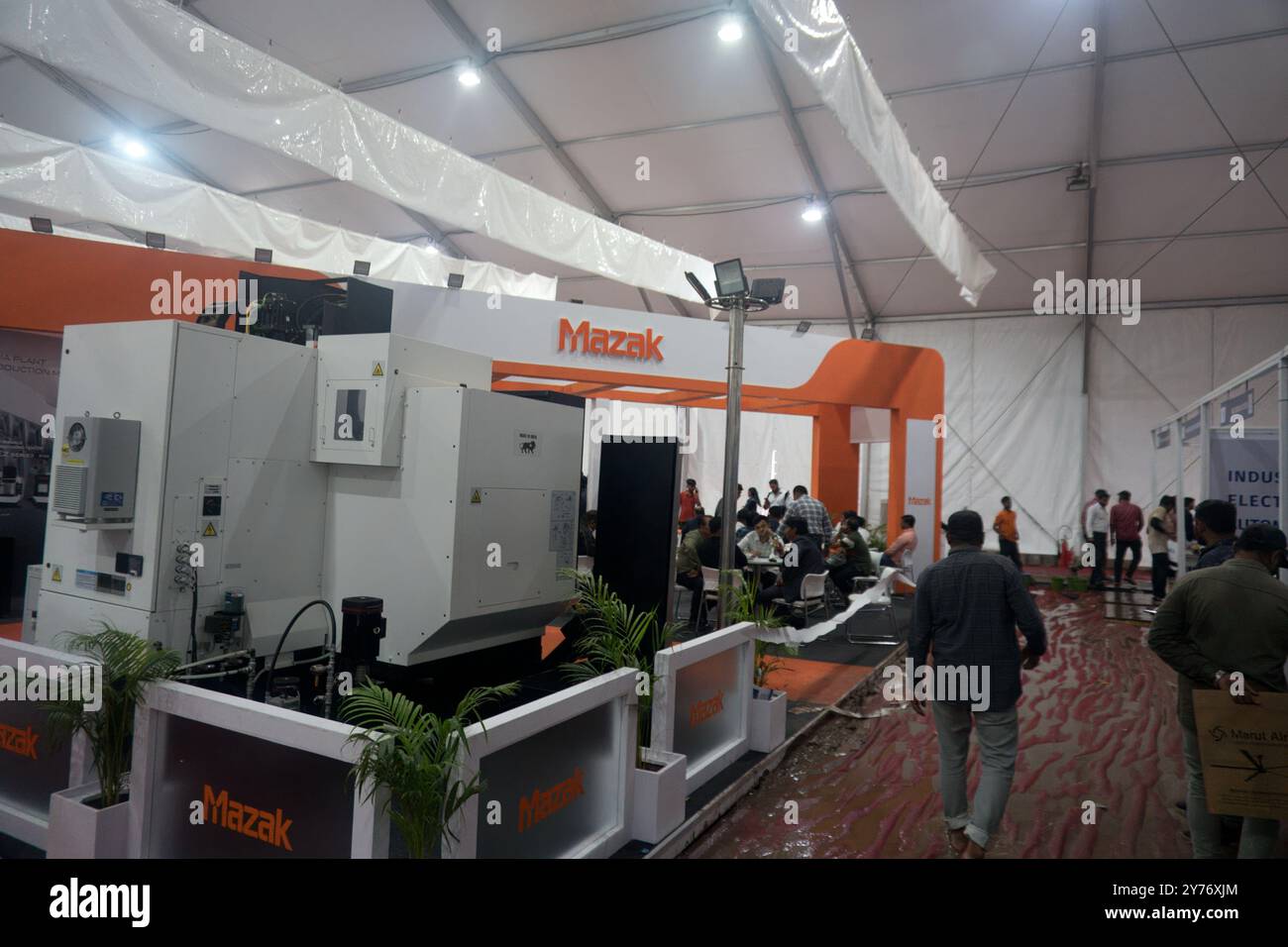 Rajkot, Gujarat, India. 27th September, 2024. Mazak stall side view, Rajkot Machine Tools Show 2024. Credit: Nasirkhan Davi/Alamy Live News Stock Photo