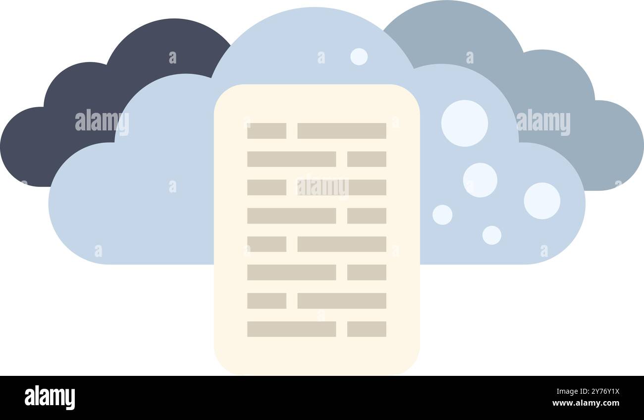 Cloud computing concept with text file symbol over clouds, data storage and database concept, vector illustration in flat style Stock Vector