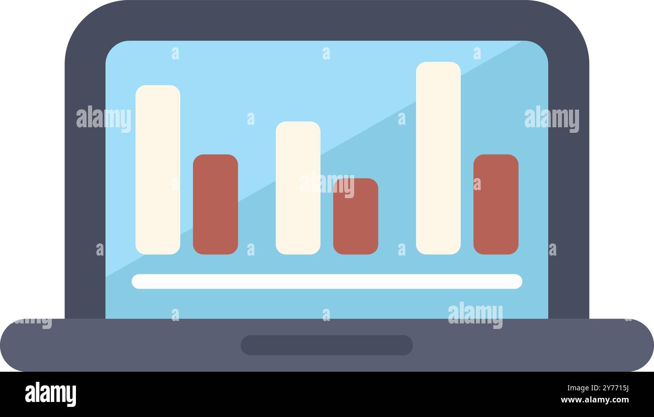 Laptop displaying colorful bars representing data analysis and business performance Stock Vector