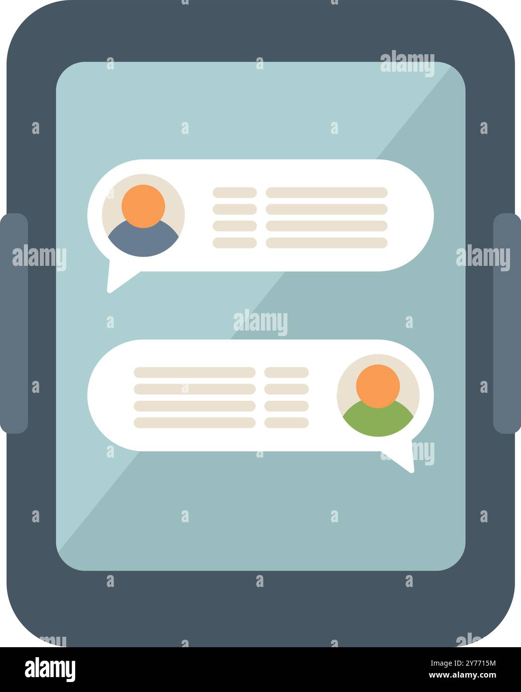Tablet is displaying a chat conversation between two people using an instant messaging app Stock Vector