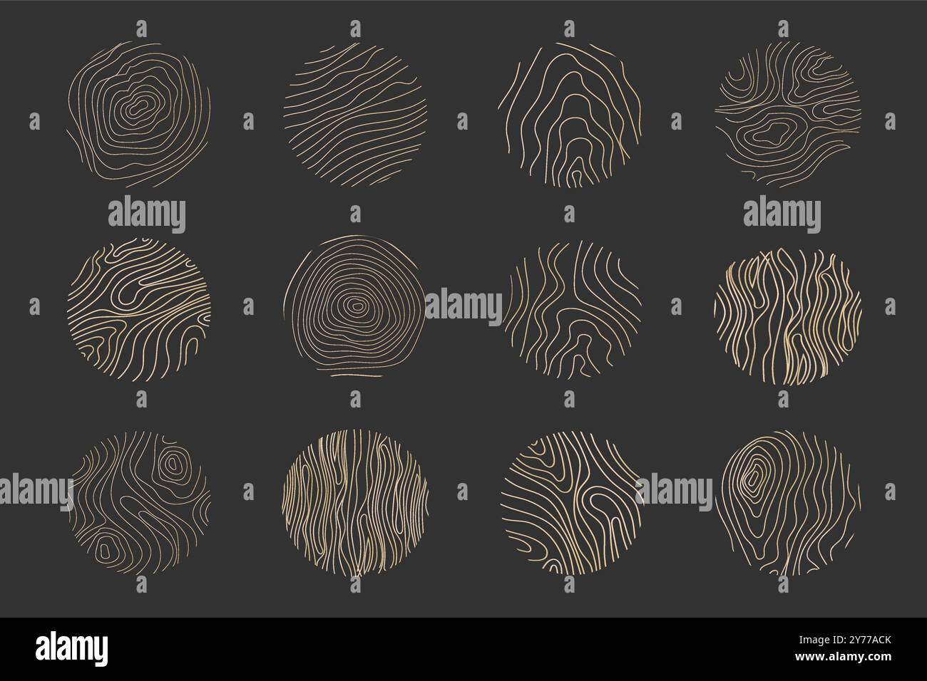 Golden thin line tree ring collection. Elegant gold wooden section ...