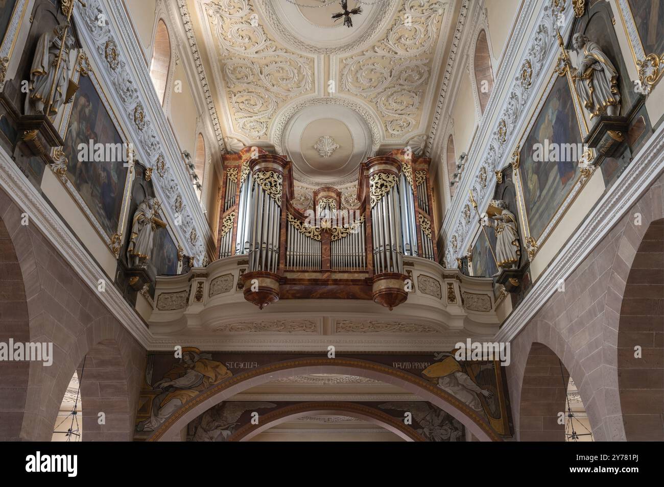 Organ loft, organ built in 1983, Cathedral of Our Lady, Villingen-Schwenningen, Baden-Wuerttemberg, Germany, Europe Stock Photo