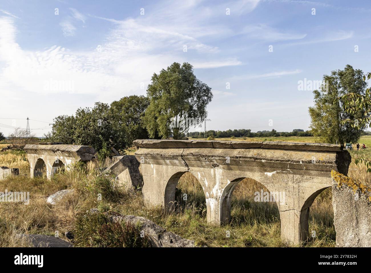 Blasted bunkers in the Peene meadows near the Historical-Technical Museum. National Socialists developed weapons of war at the HVP military testing ce Stock Photo