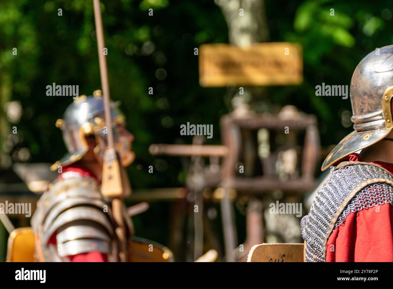 roman legionaries in an act of historical recreation on the roman era, selective focus Stock Photo
