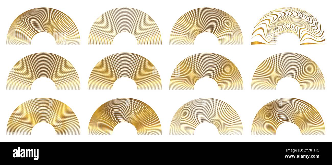 Gold Abstract Line Thin Elegant Arch Shape Sunshine Elements Collection Stock Vector