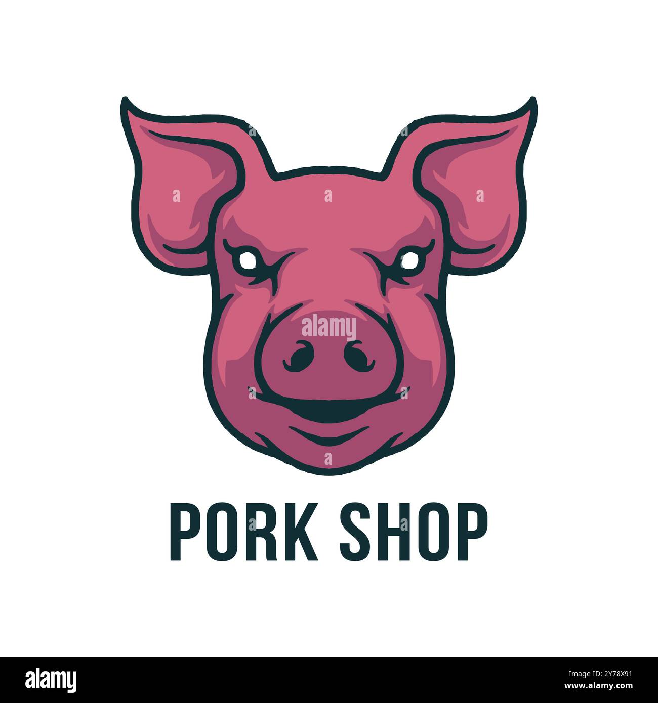 Simple pig head illustration. Pork shop logo emblem vector. Isolated on white background. Stock Vector