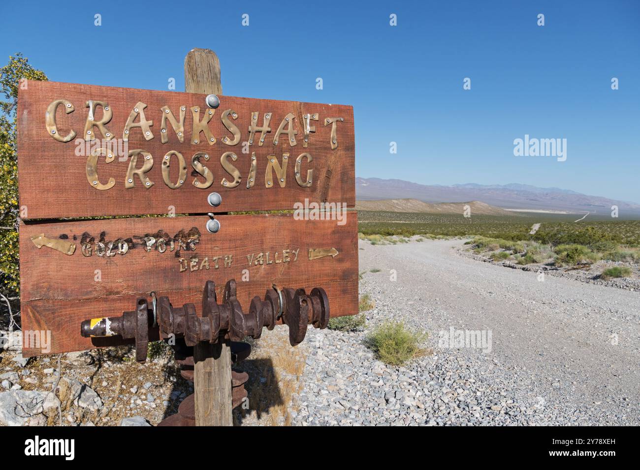 crankshaft crossing sign at crankshaft junction in Death Valley National park Stock Photo