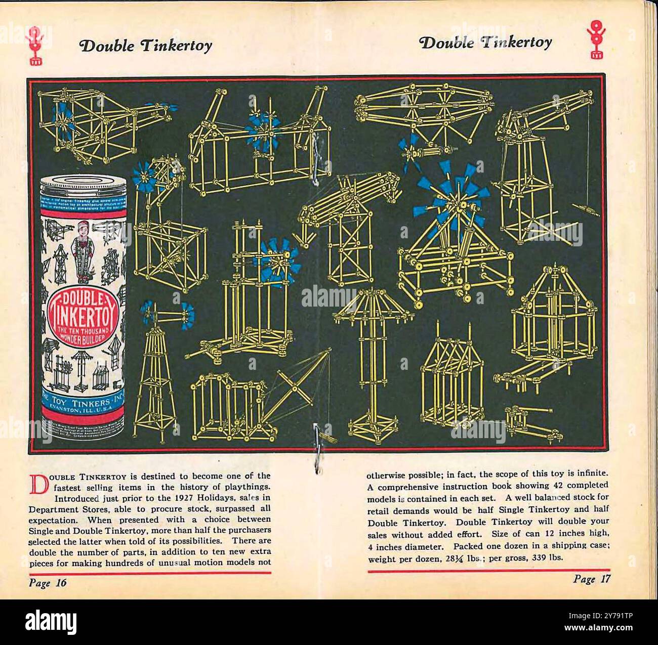 Double Tinkertoy. Vintage distributor Catalog Pages featuring toys