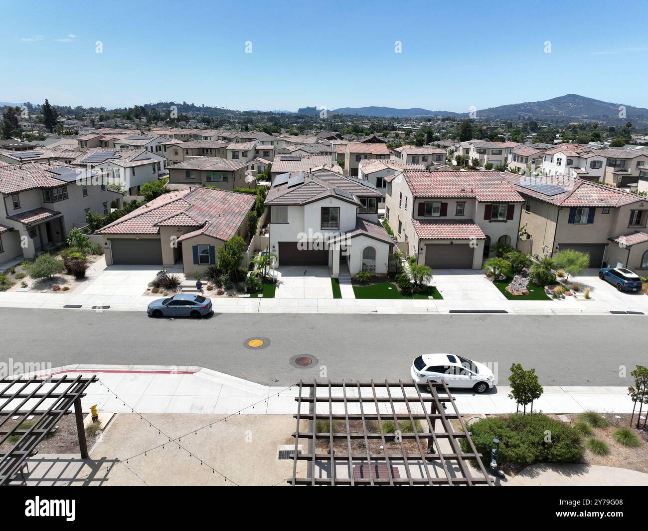 Aerial view of middle class community big houses, Escondido, South ...