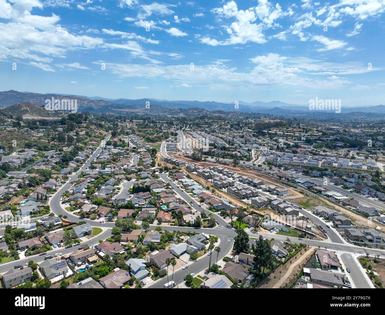 Aerial view of middle class community big houses, Escondido, South ...