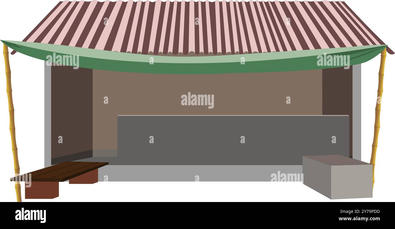 Indian Village tea stall empty shop isolated clipart vector for cartoon