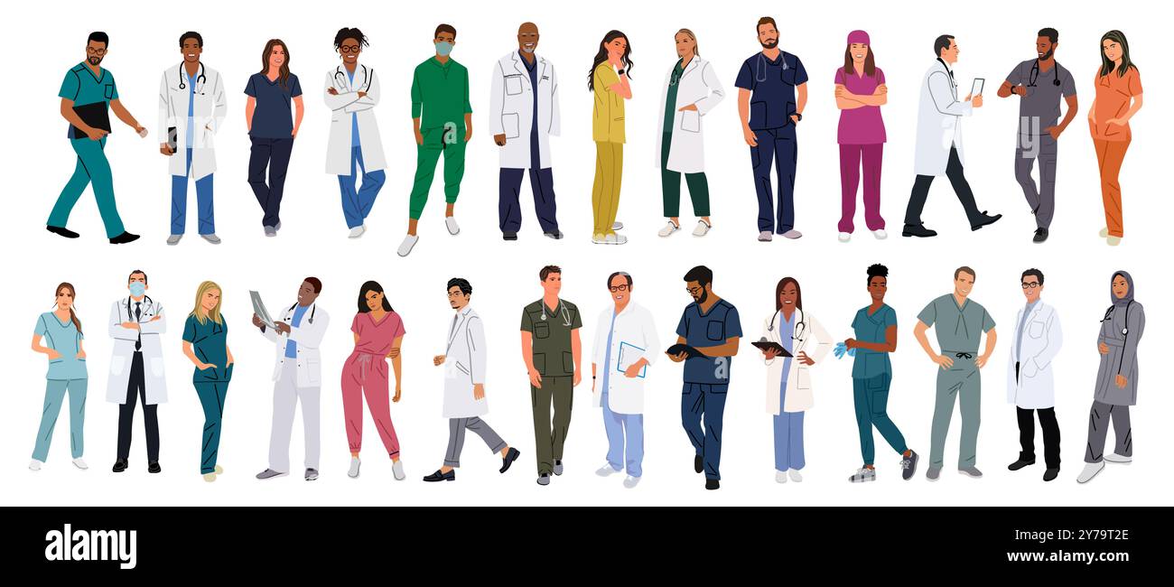 Big set of standing, walking doctors, nurses Stock Vector Image & Art ...