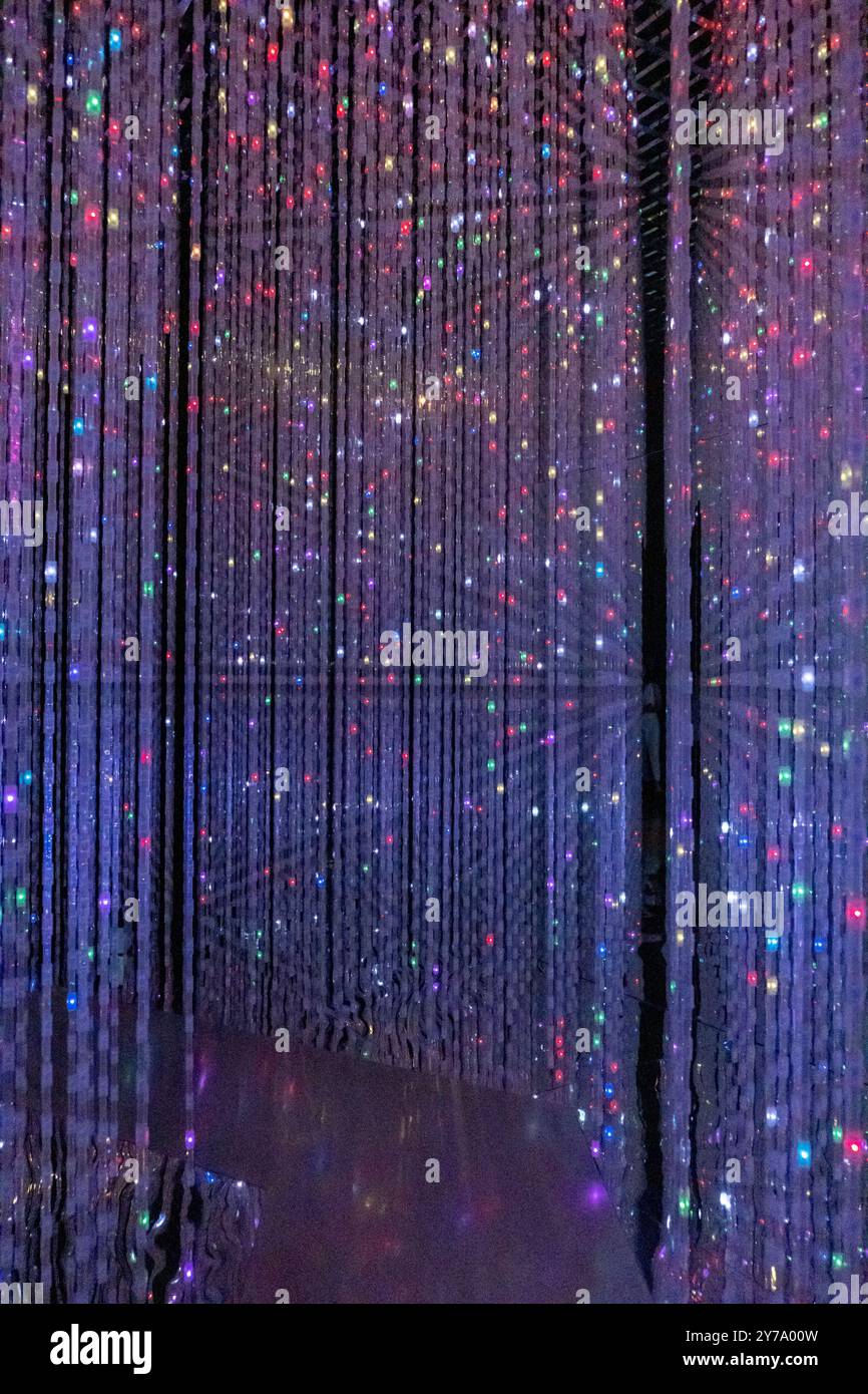 Abstract empty space with large group of led lights, art installation ...