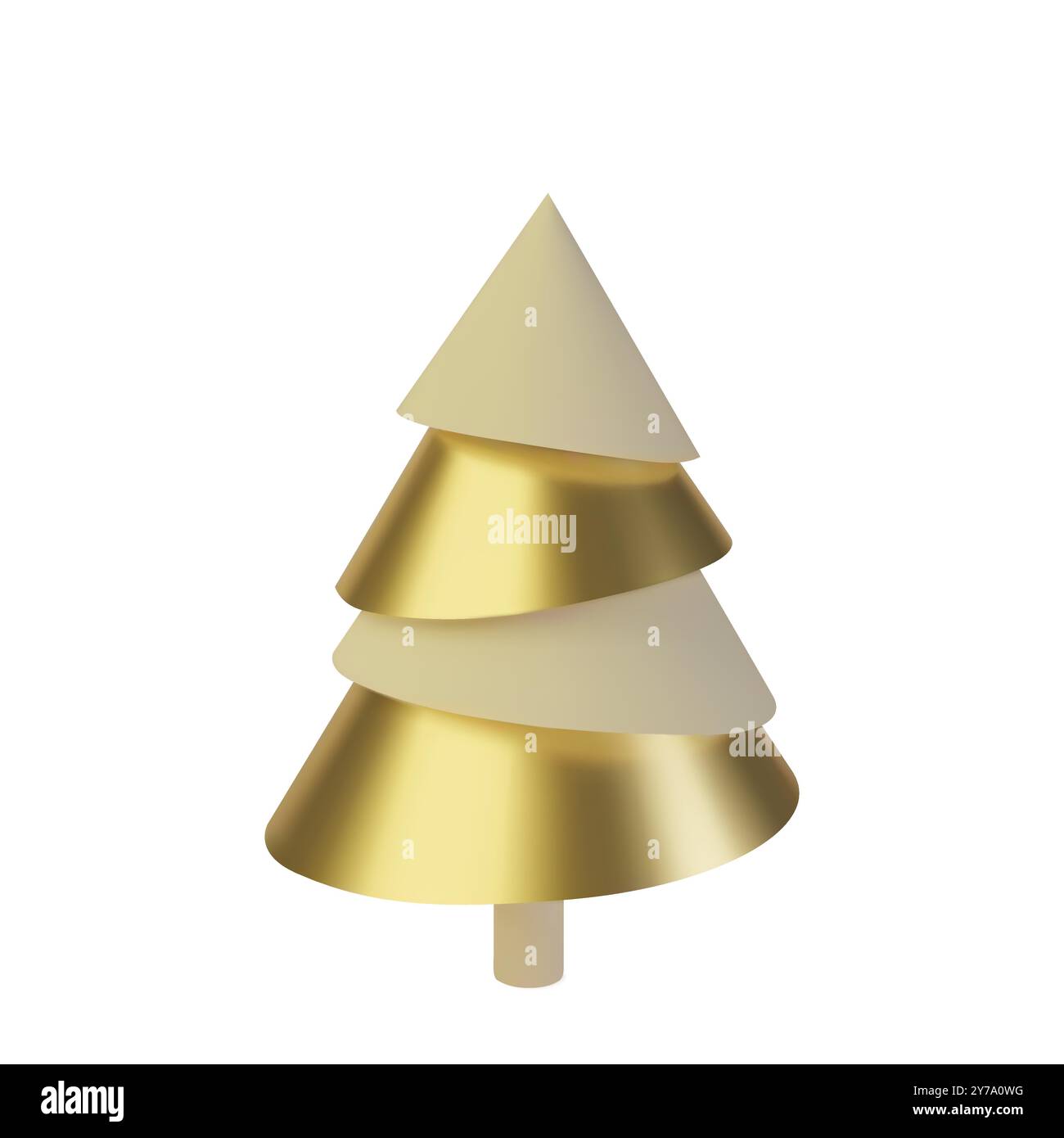 Metallic golden 3D Christmas tree. Realistic abstract background with ...