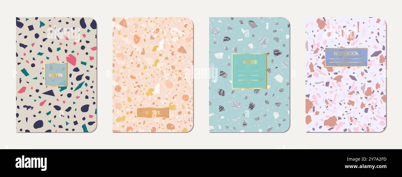 Note book cover design. Terrazzo abstract background made of natural ...
