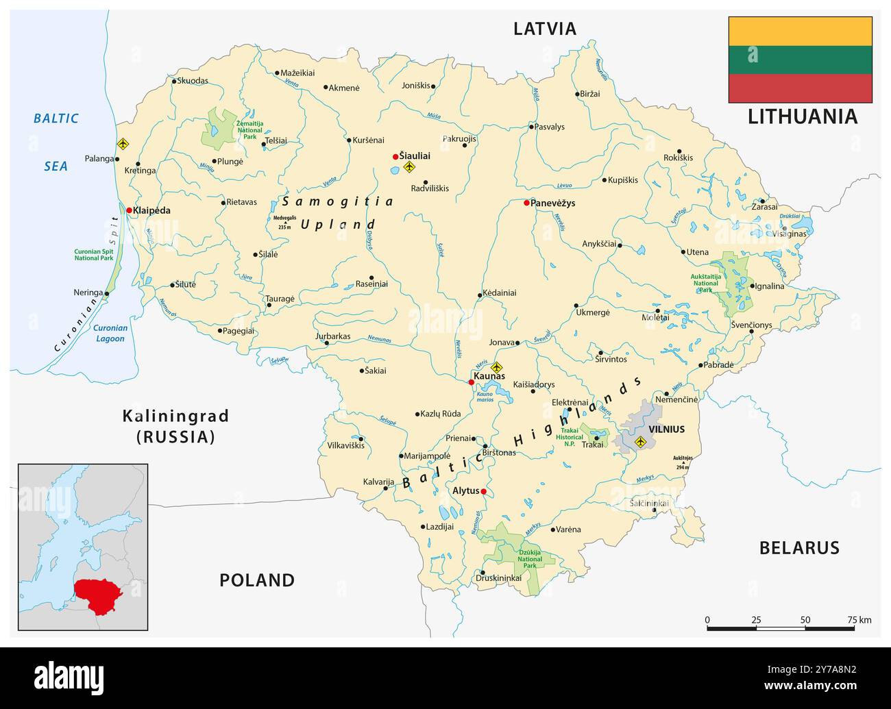 Map of the Baltic state of Lithuania Stock Photo
