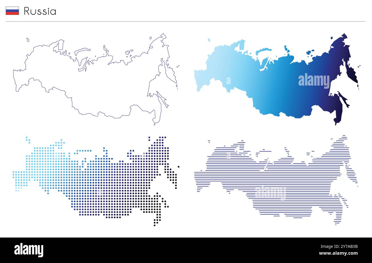 Russia - outline, gradient, dotted and lines geometrical country shape Stock Vector