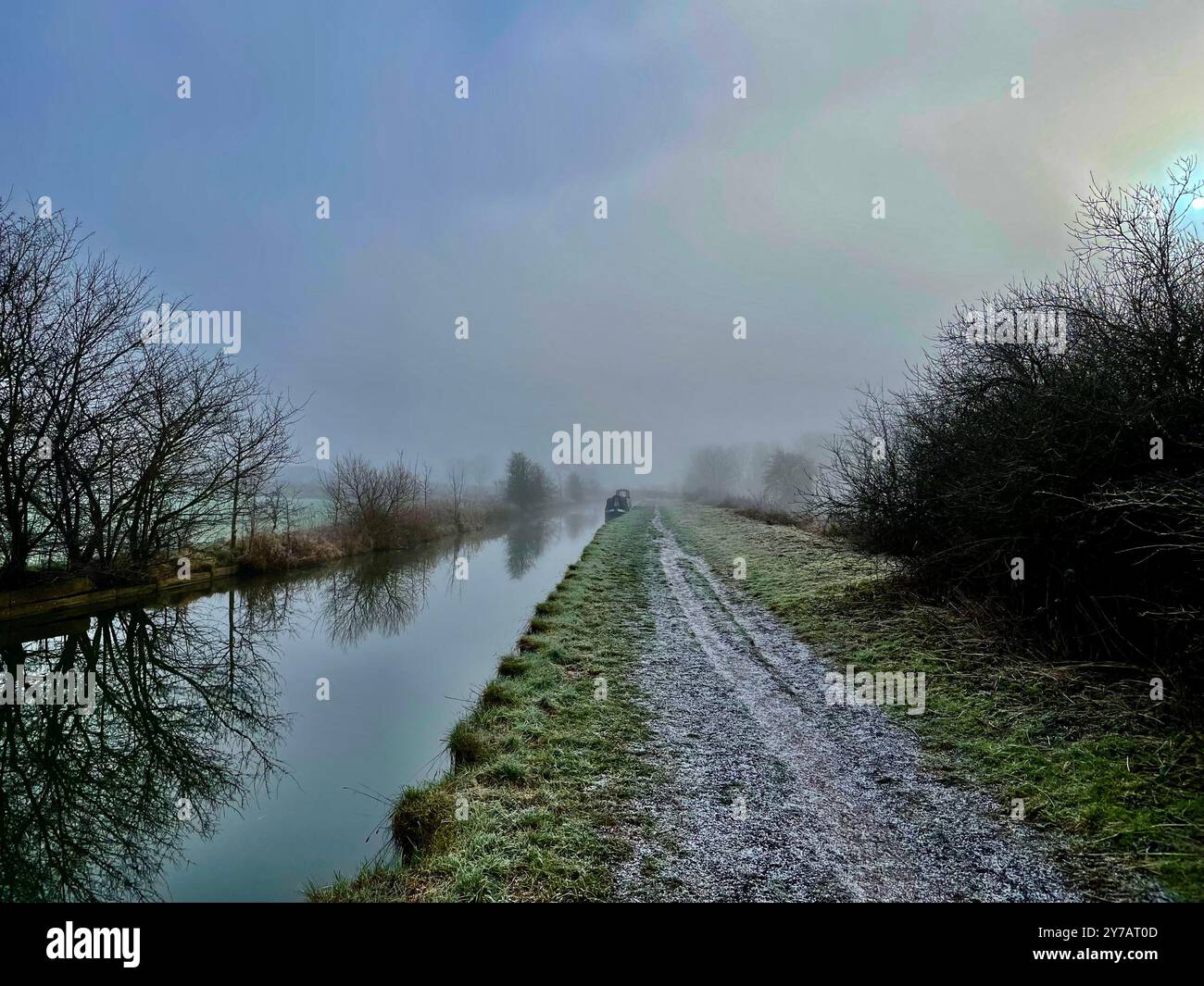 Sunrise at the Trent and Mersey canal in the Cheshire countryside - Smartphone Captured Stock Image