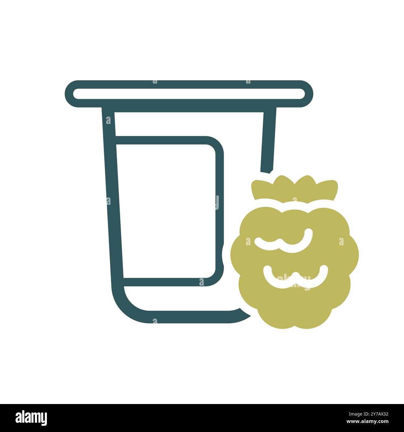Yogurt cup, plastic container with flavor raspberry vector icon. Dairy ...