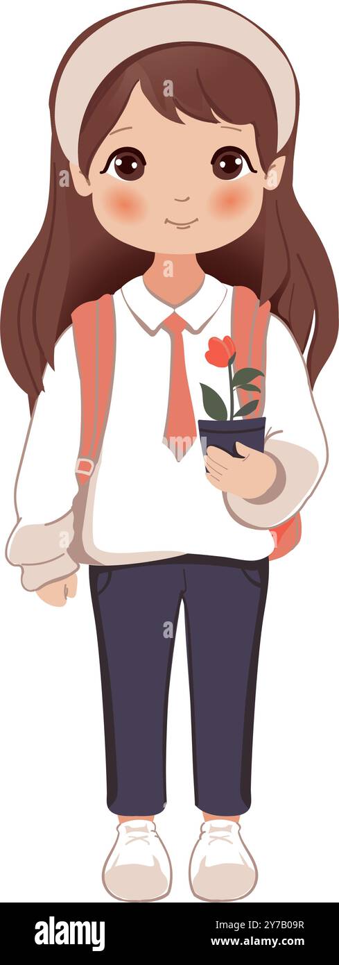 Cute school little cartoon girl with school backpack Stock Vector Image ...