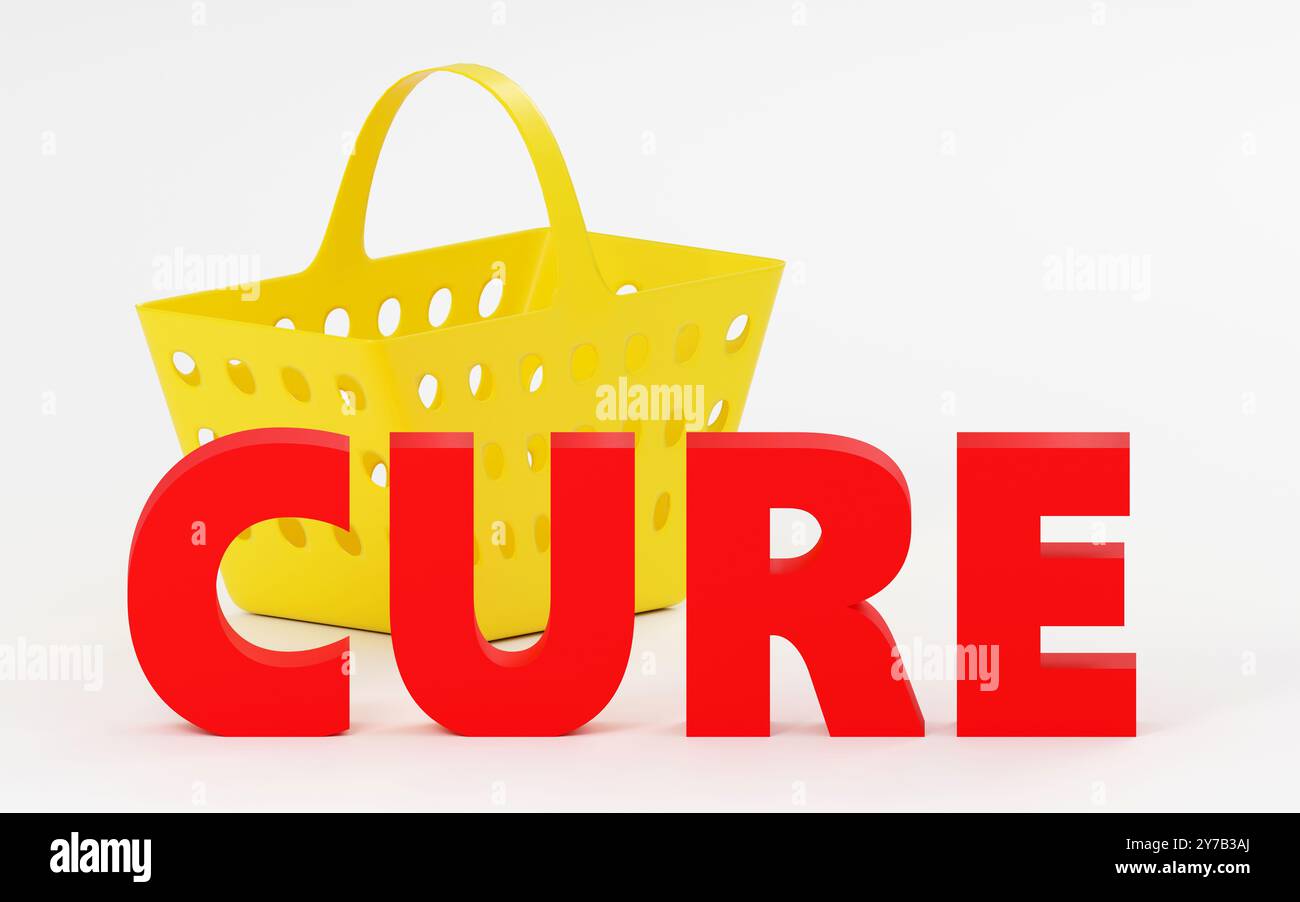 Simple 3D Illustration of the Word cure in red Text on grey Background ...