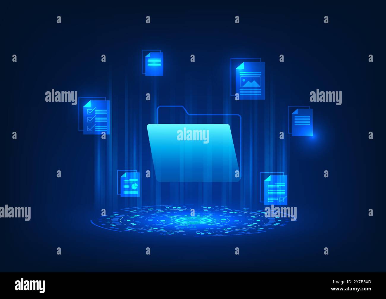 Digital data storage technology document file icon by technology circle It represents digital document files stored on servers using high-speed intern Stock Vector