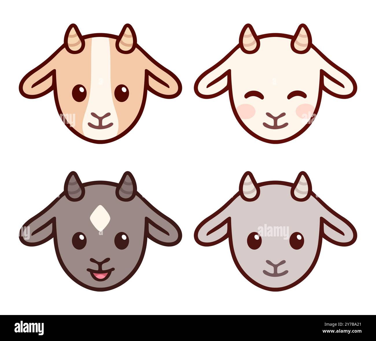 Cute cartoon baby goat face set. Kawaii kid goats with different ...