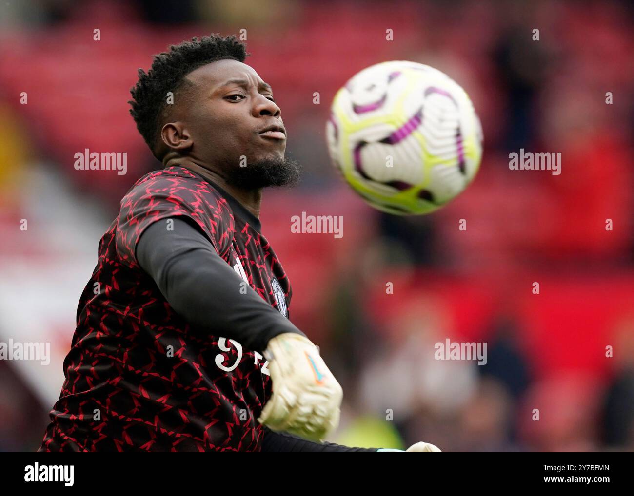 Manchester, UK. 29th Sep, 2024. André Onana of Manchester United warms up during the Premier League match at Old Trafford, Manchester. Picture credit should read: Andrew Yates/Sportimage Credit: Sportimage Ltd/Alamy Live News Stock Photo