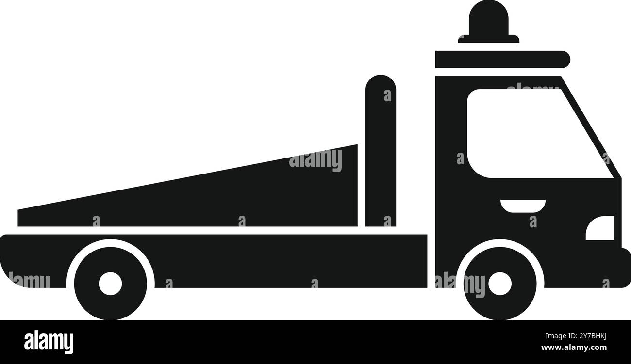 Simple vector icon of a tow truck carrying a broken car, isolated on a ...
