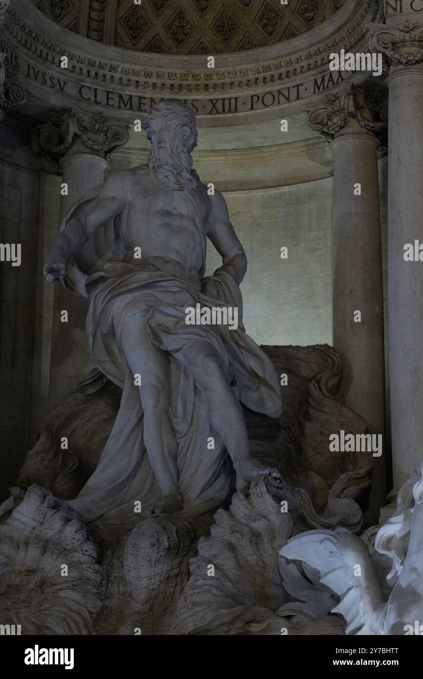 Rome’s world famous Trevi Fountain, located at the point of Aqua Virgo, an ancient aqueduct’s end in Rome. Featuring Oceanus and built in 1732. Stock Photo