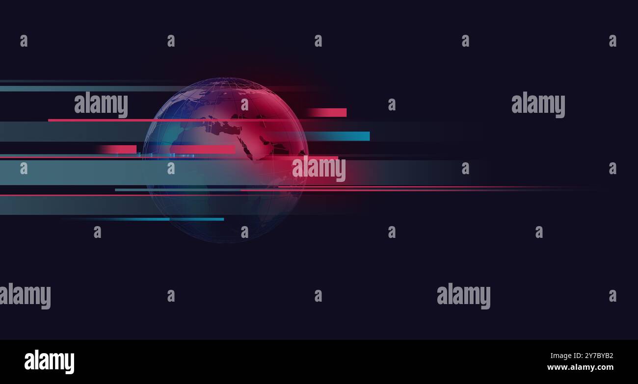 Abstract digital globe with horizontal lines on dark background ...