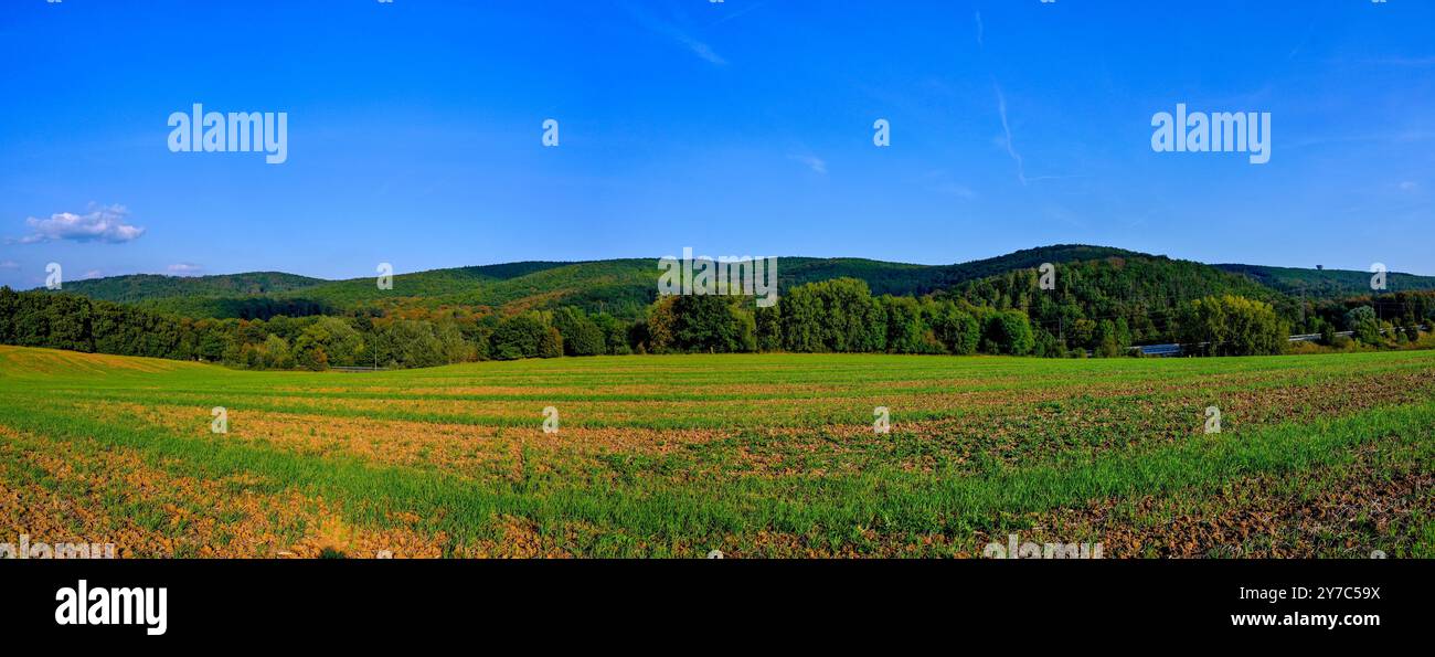 HDR panorama of landscape. czech republic - europe. Beautiful image of nature. Meadow and field with forest. Concept for environment, agriculture and Stock Photo