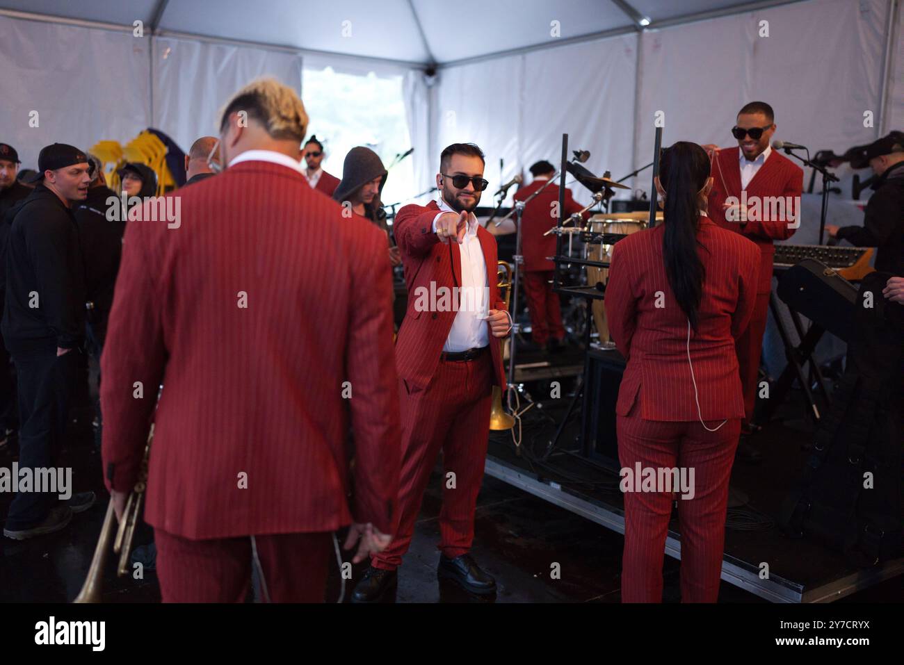 Rauw Alejandro preparing backstage for his performance at the Global