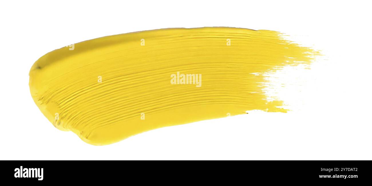 Bresh Path Brush stroke with yellow paint, isolated on white background, with ...