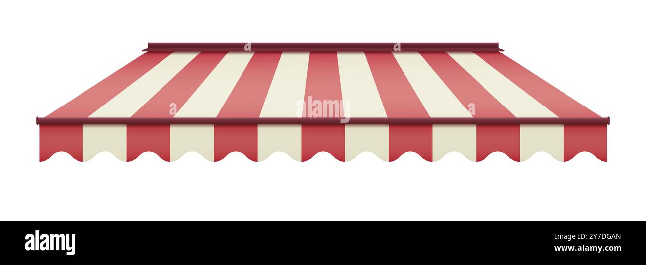 Striped awning for cafe. Striped shop canopy. Store or cafe sunshade ...