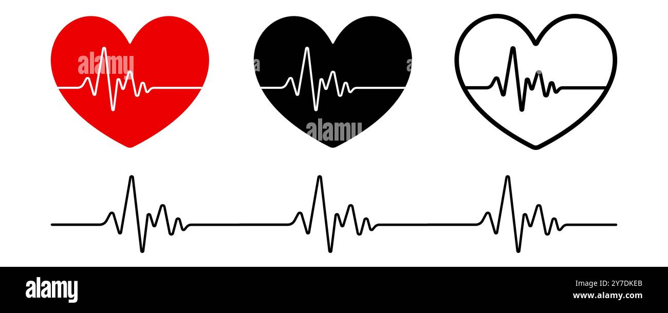 Heart icons set. Heartbeat icon. Medical heart signs. Cardiogram sign ...