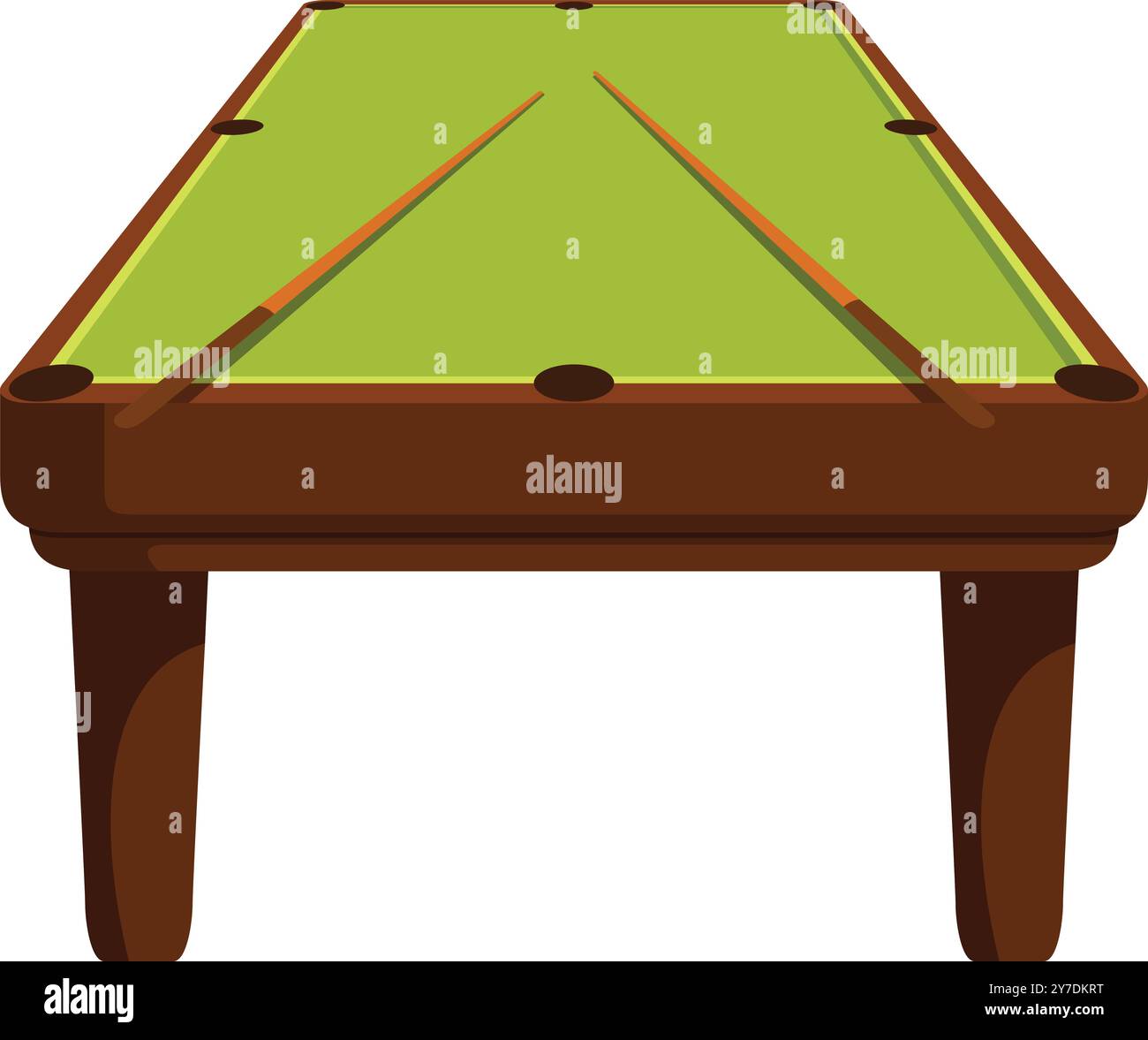 Empty pool table with two cues forming a triangle on its surface, getting ready for a game Stock Vector