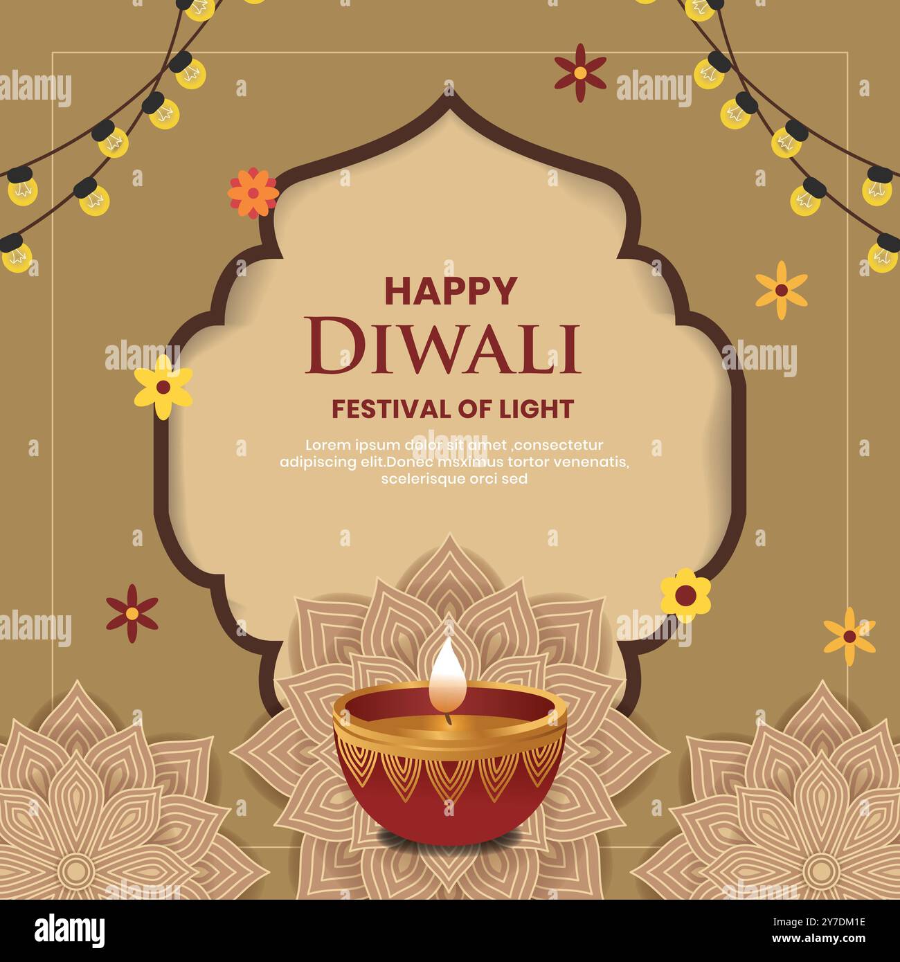 Traditional diwali festival card with diya lamp,candle and flowers ...