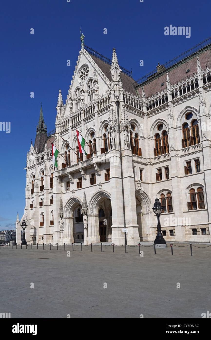 Hungary's ornate gothic Parliament Building, south entrance Stock Photo