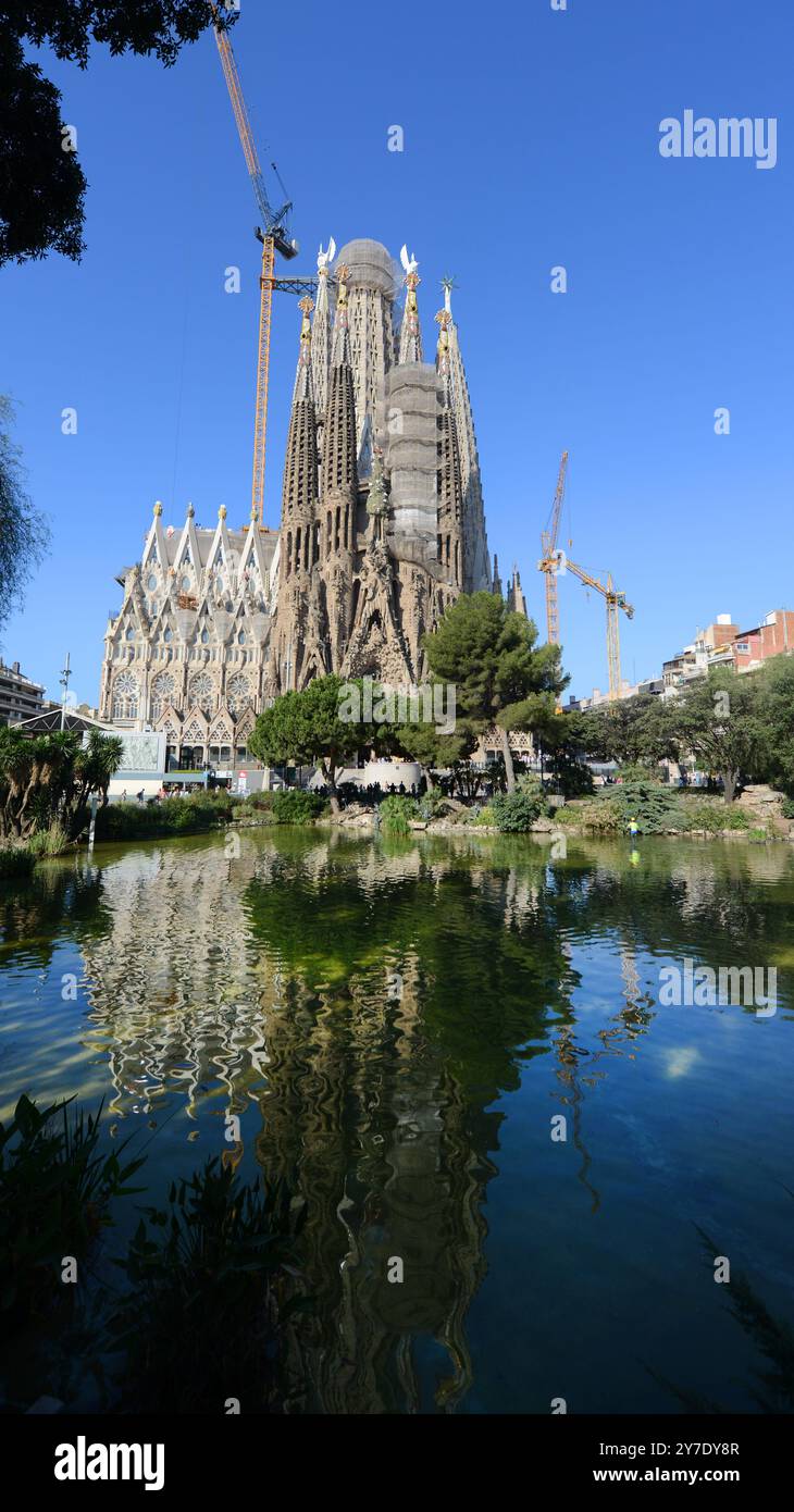 The Sagrada Familia seen from Plaça de Gaudí. Barcelona, Spain. Stock Photo